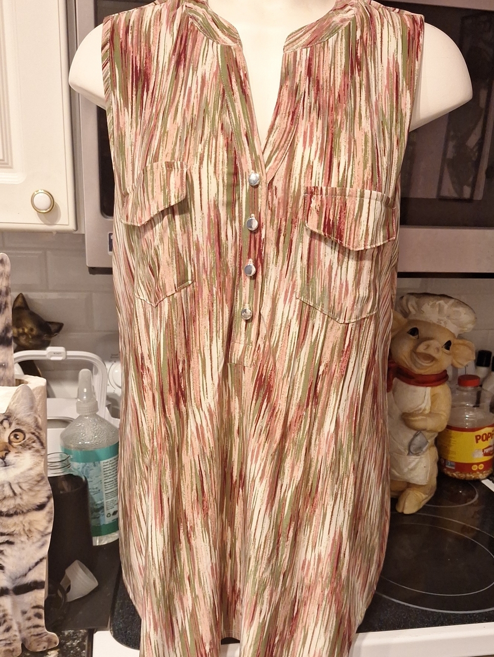 r Ava & Grace Striped Sleeveless Tunic in Cream, Olive & Rust 1X